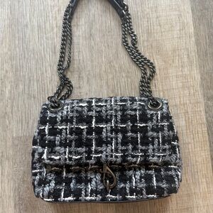 Rebecca Minkoff Black and Gray Tweed Edie Crossbody Bag